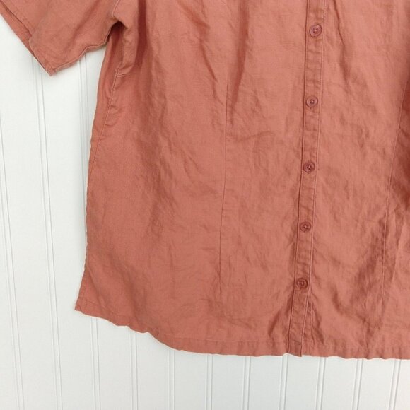 Lane Bryant Linen Top Plus Size 14/16 Terra Cotta Short Sleeve Button Up Collar - Picture 4 of 8